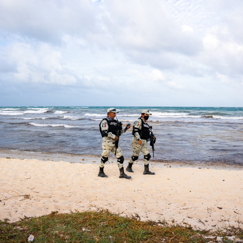 National guard officers patroling a beach in Baja California Sur