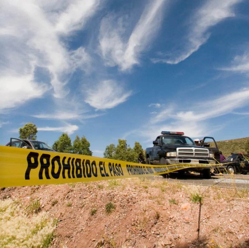 police tape and truck