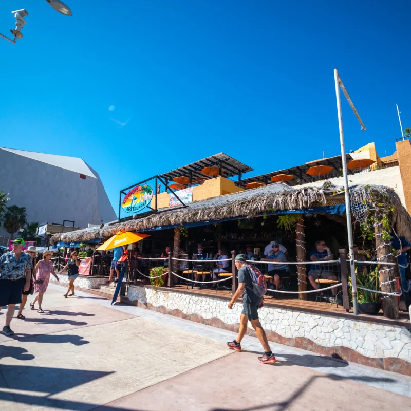 tourists around restaurant