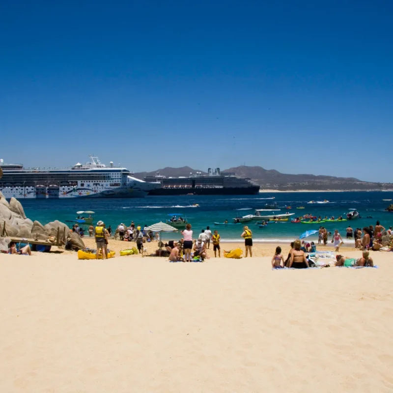 people on lover's beach in Los Cabos