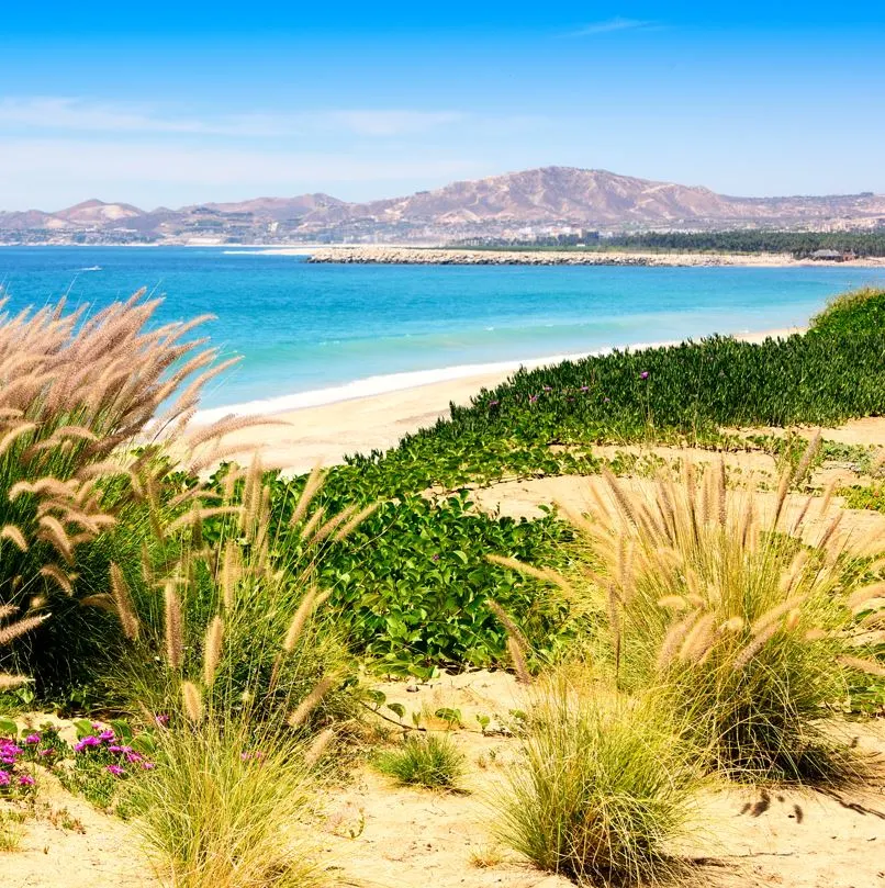 Beach near mountains and desert