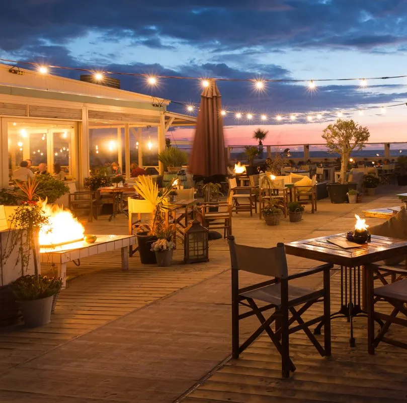 beachside restaurant at night