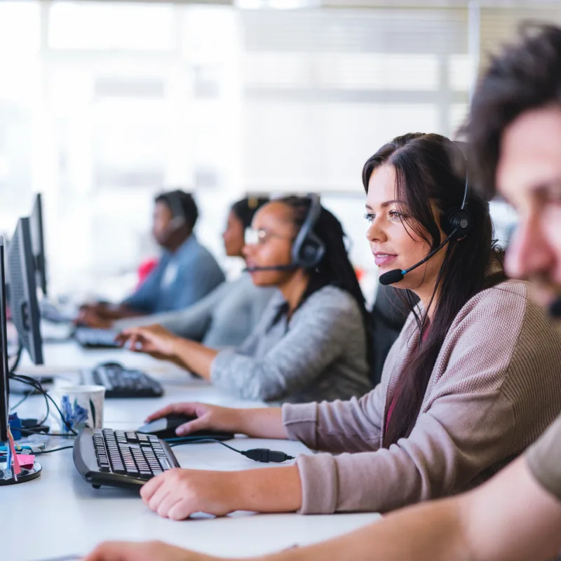 Workers in a call center