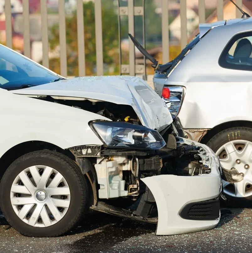 Car accdient with two cars damaged bumper