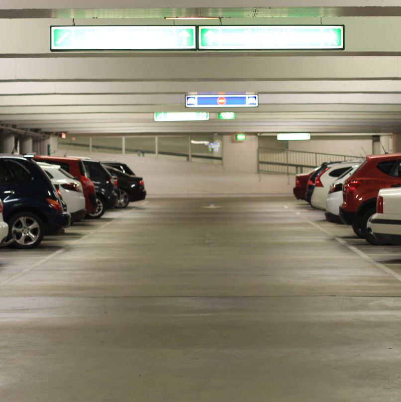 Cars parked in a parking garage