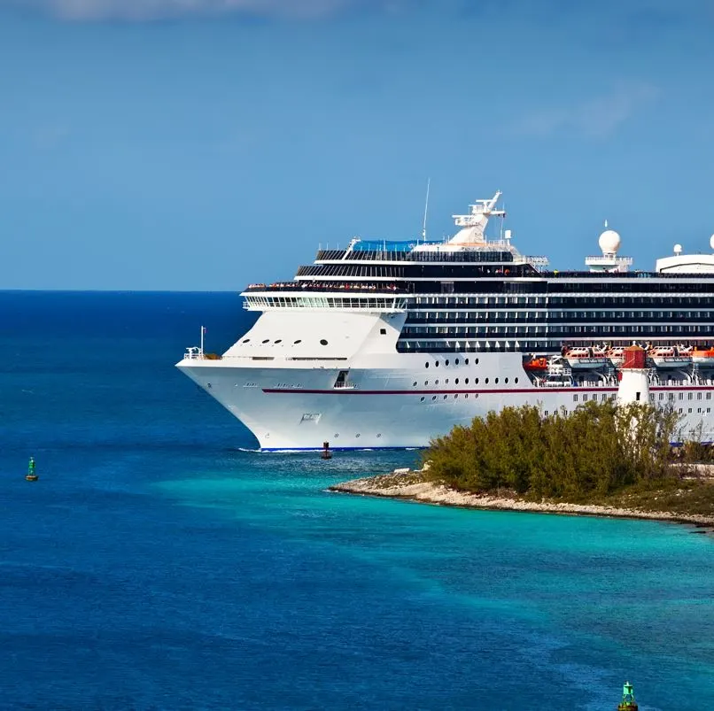  Cruise ship in the sea near small island