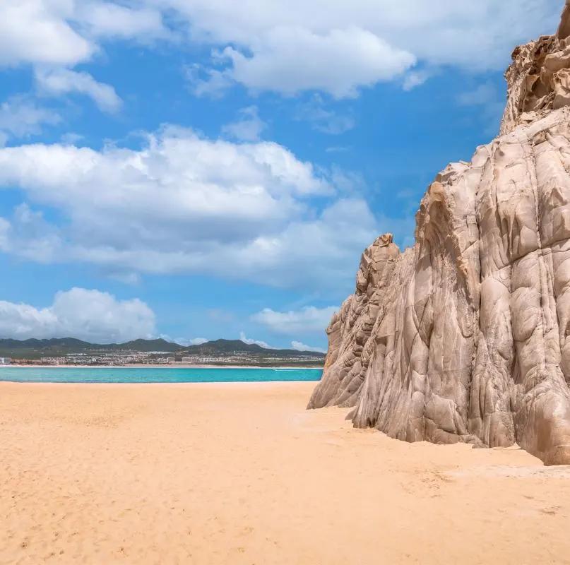 Sandy beach with rocks