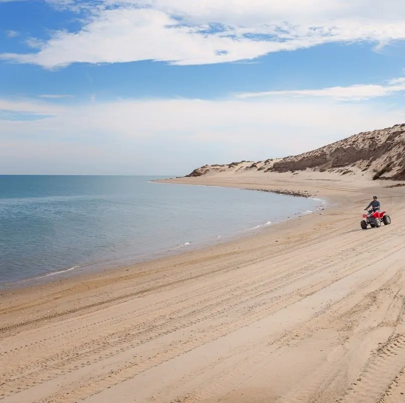 Person riding an ATV on the beach