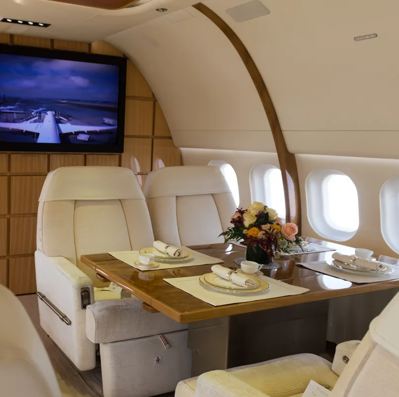 Upscale dining in a private luxury jet