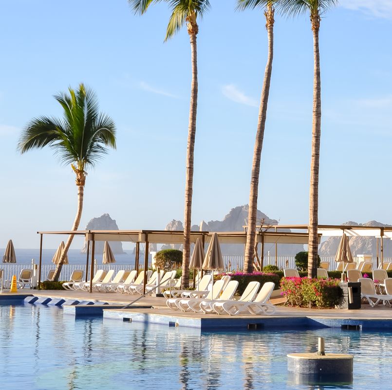 Cabo Resort located near the arch with a beautiful oceanfront pool.