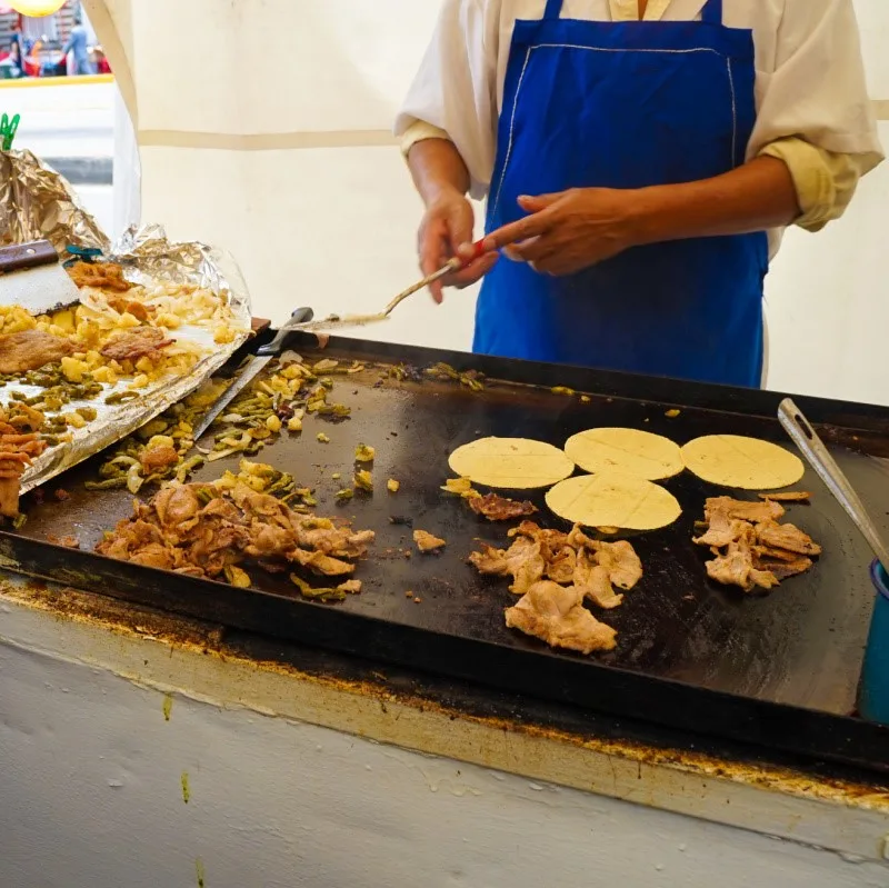 Mexican Food Truck with Food on the Cooking Surface