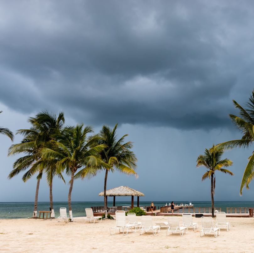 dark clouds over beach