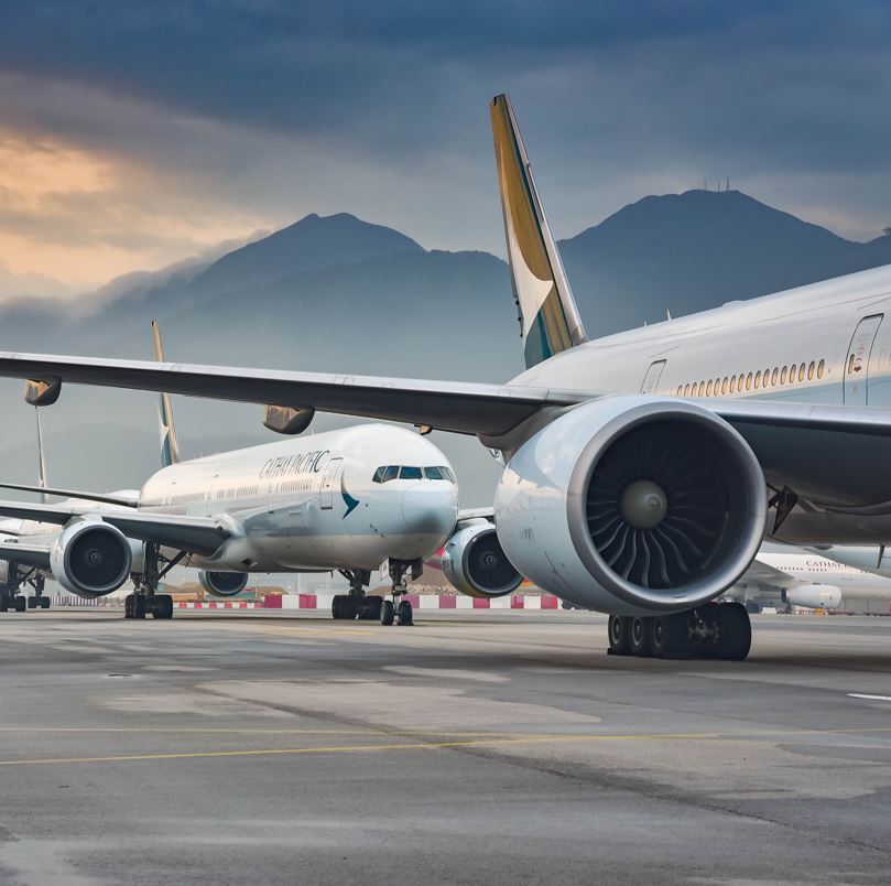 Planes lined up on the tarmac