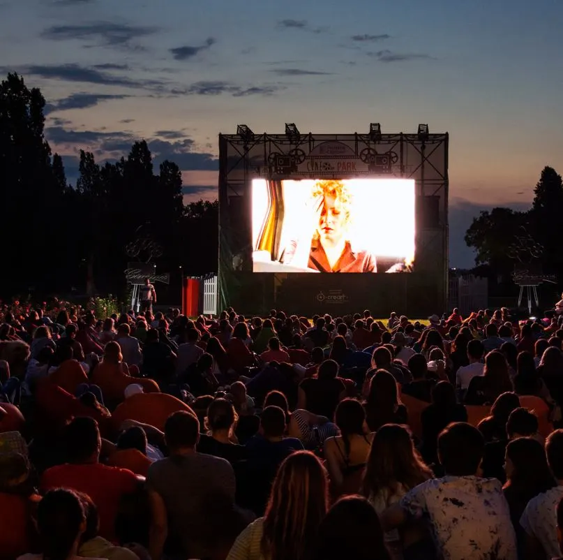 crowd at outdoor movie screening