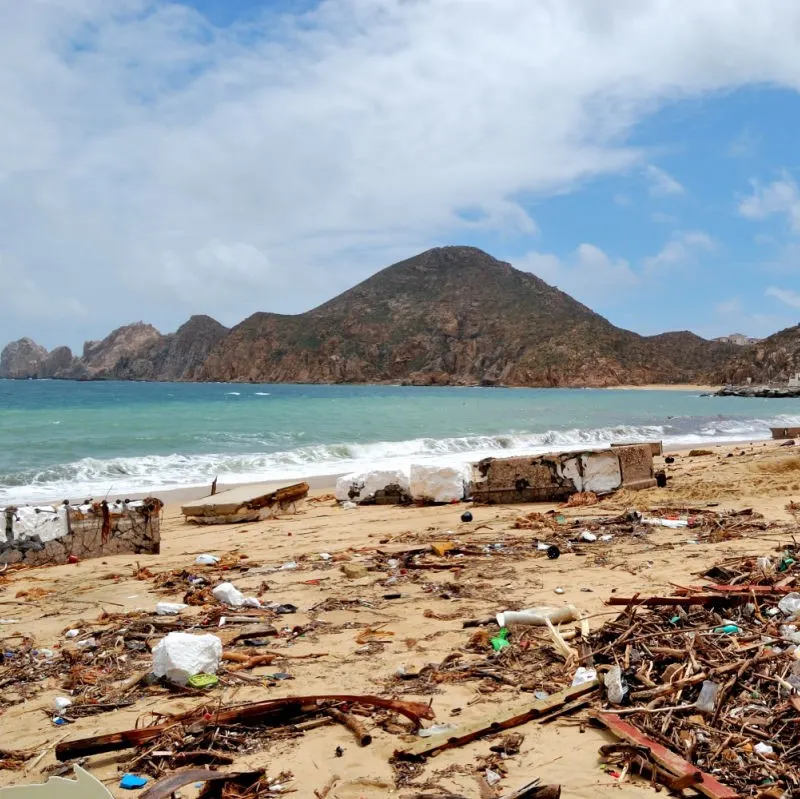 Trash on the beach in Los Cabos