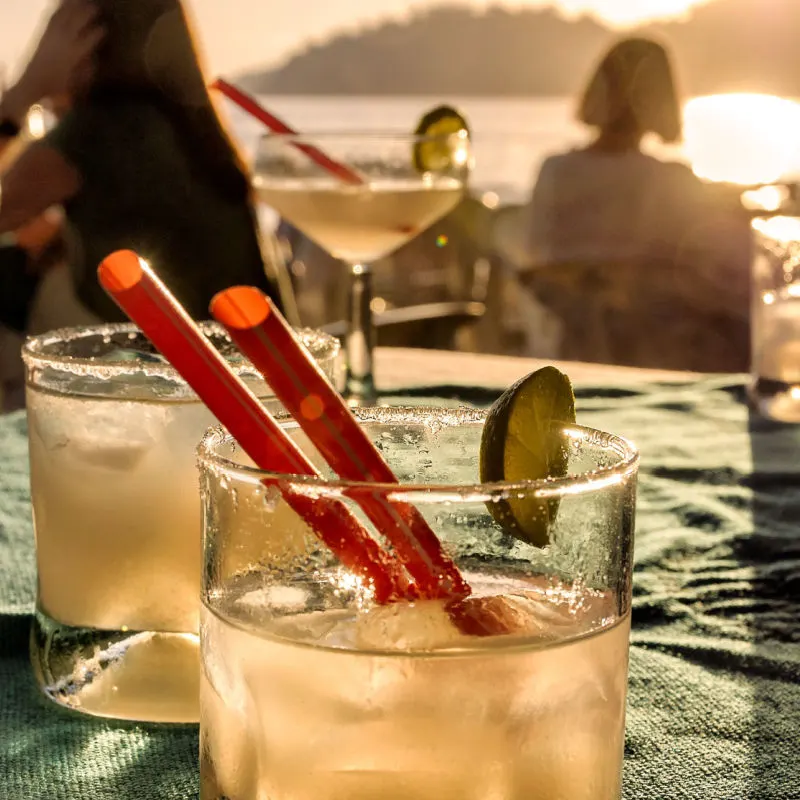 drinks on a table in the sun