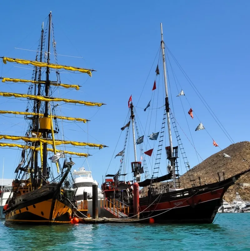 Small Pirate Ships Cabo in the ocean