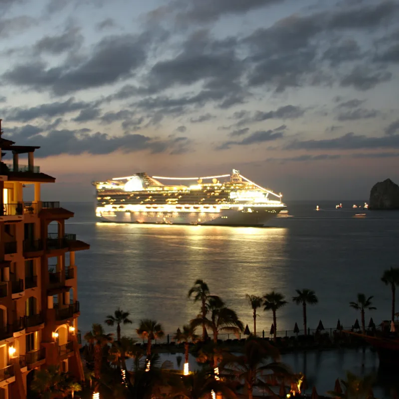 cruise ship at night