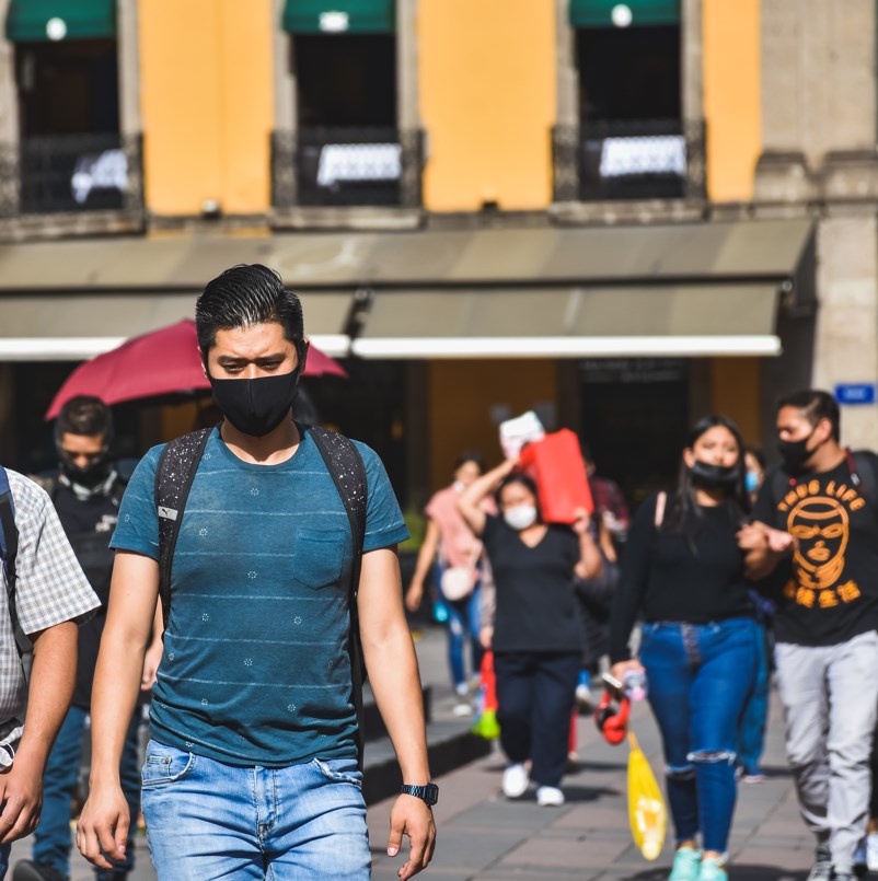 Mexico people in facemasks on street