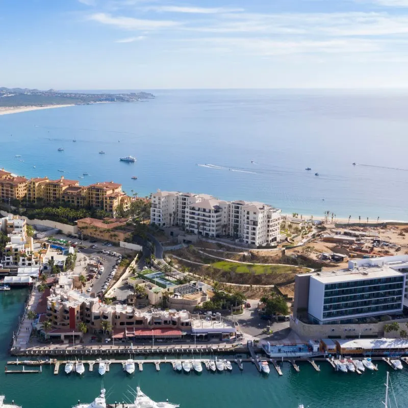 Sea View from Cabo San Lucas with the marina and buildings in the background.