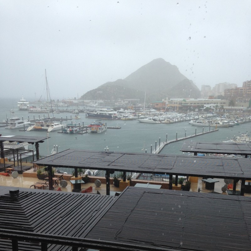 Rainy Day in Cabo at the marina with boats and a view of Land's End.