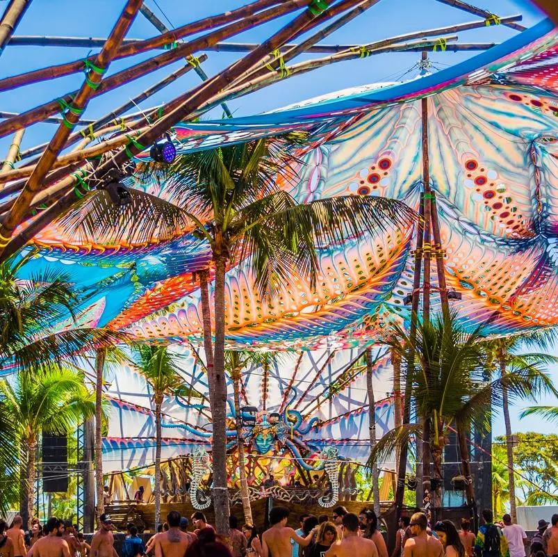 Stage At A Music Festival Being Heald At A Beach