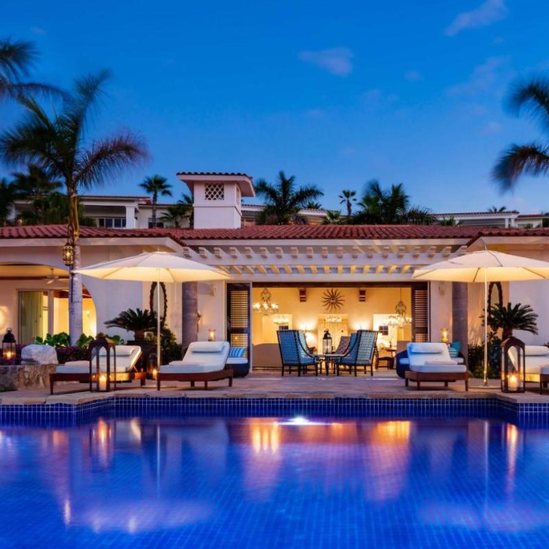 Luxury resort hotel room and pool in Los Cabos