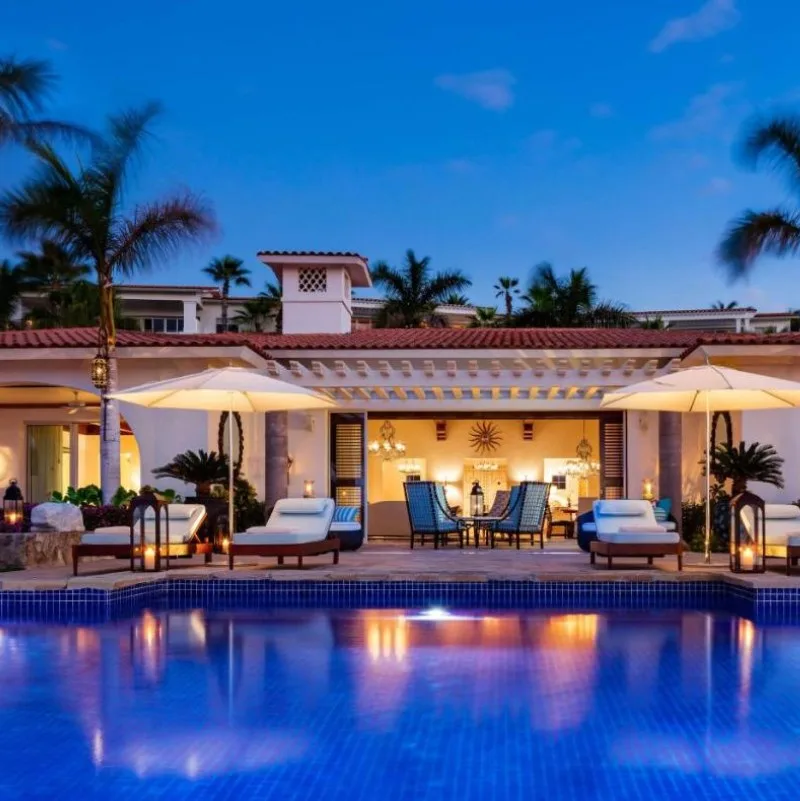 Luxury resort hotel room and pool in Los Cabos