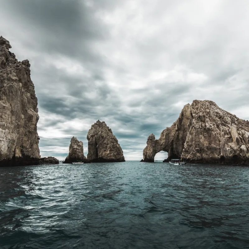 View of the Arch of Cabo San Lucas on a Cloudy Day