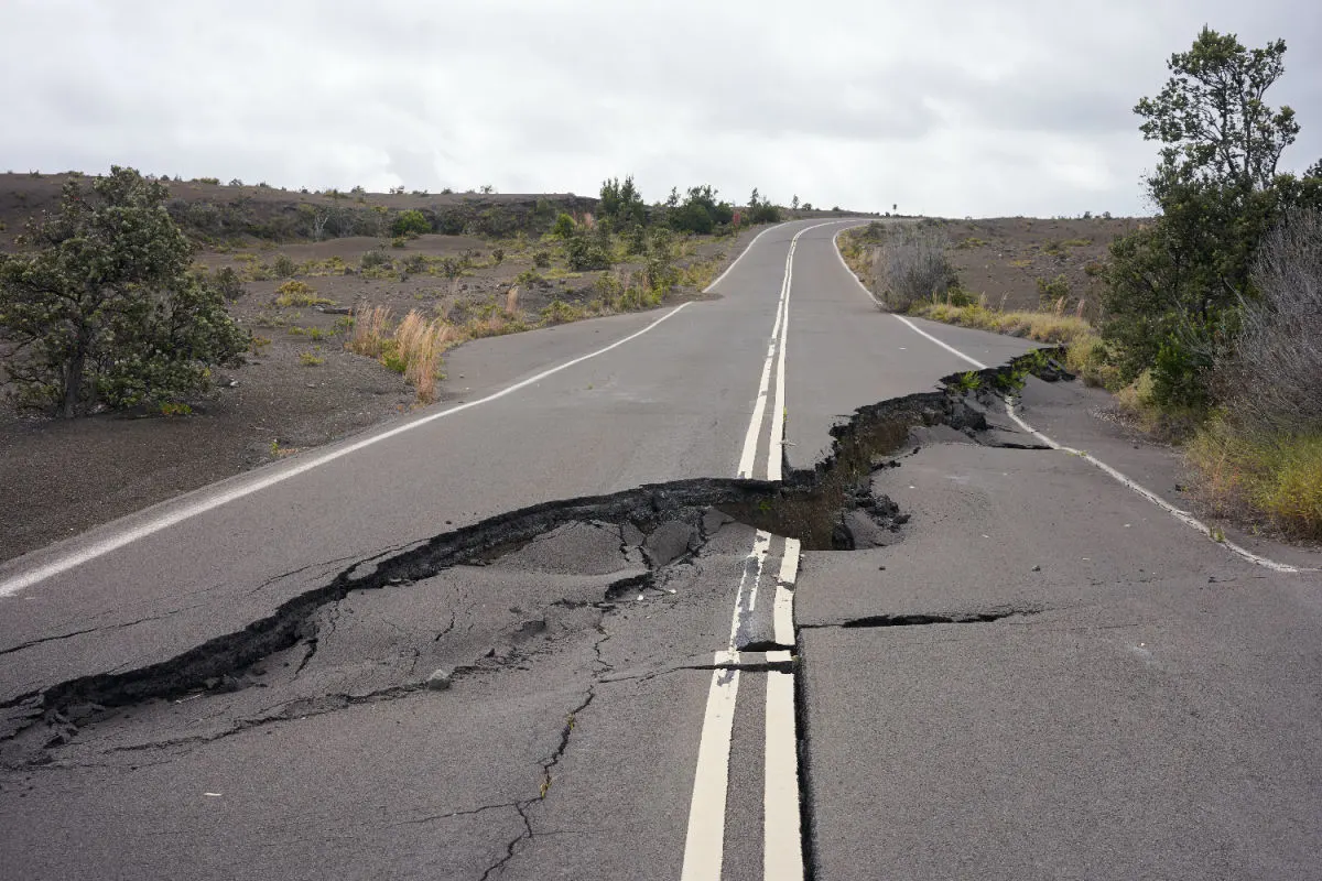 Crack in the Road Caused by an Earthquake