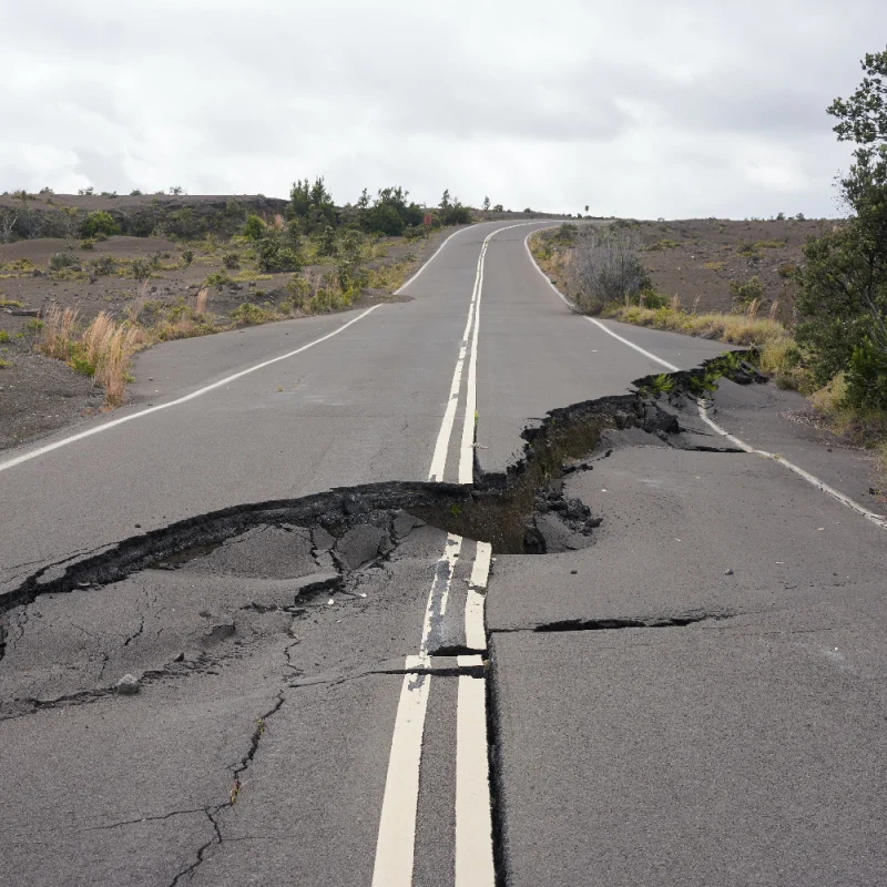 Large crack in road caused by earthquake, Los Cabos concept