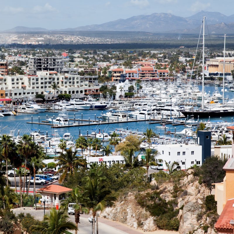 Cabo San Lucas Marina with Mountains and Boats in the Background