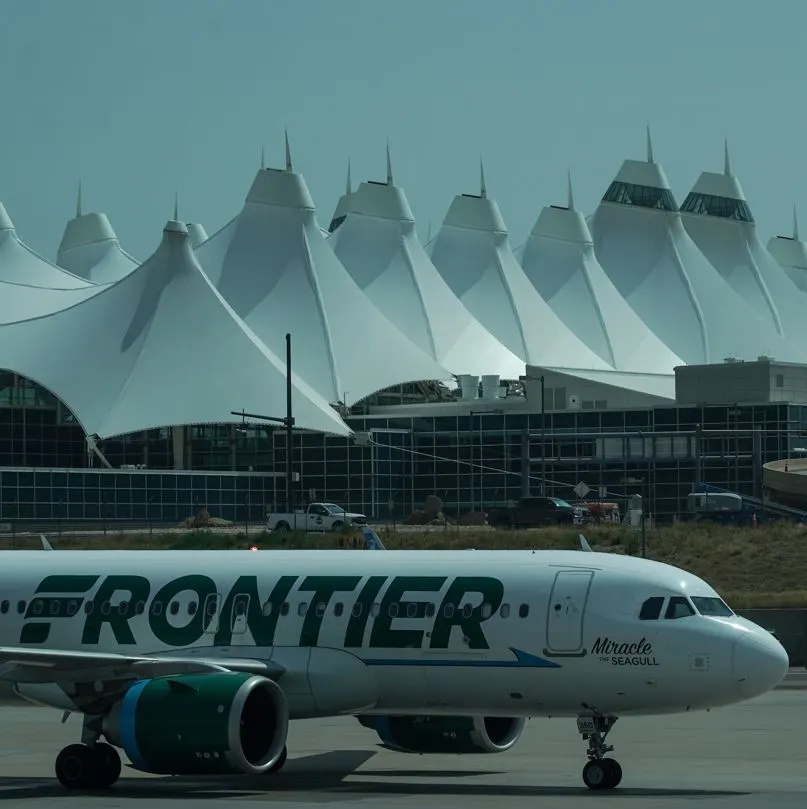 Frontier plane on the tarmac at the Denver Colorado Airport