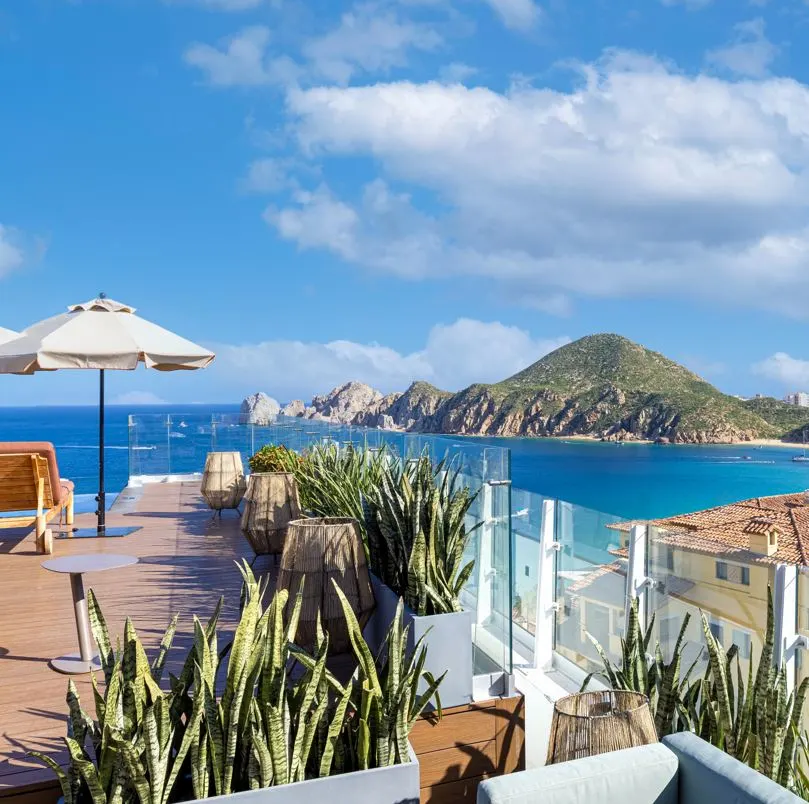 Rooftop bar in los cabos overlooking ocean