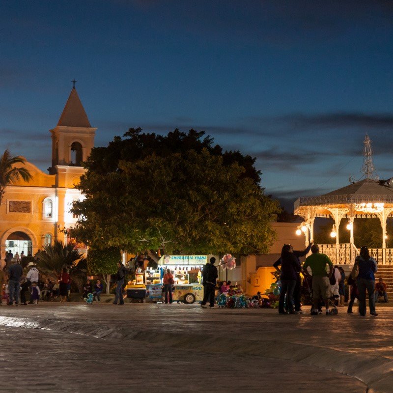 Plaza With People Walking Around in San Jose del Cabo