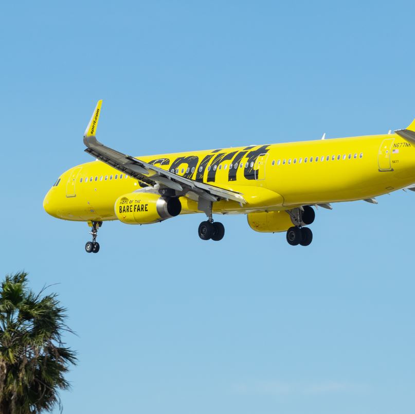Spirit Airlines plane coming out of LAX airport