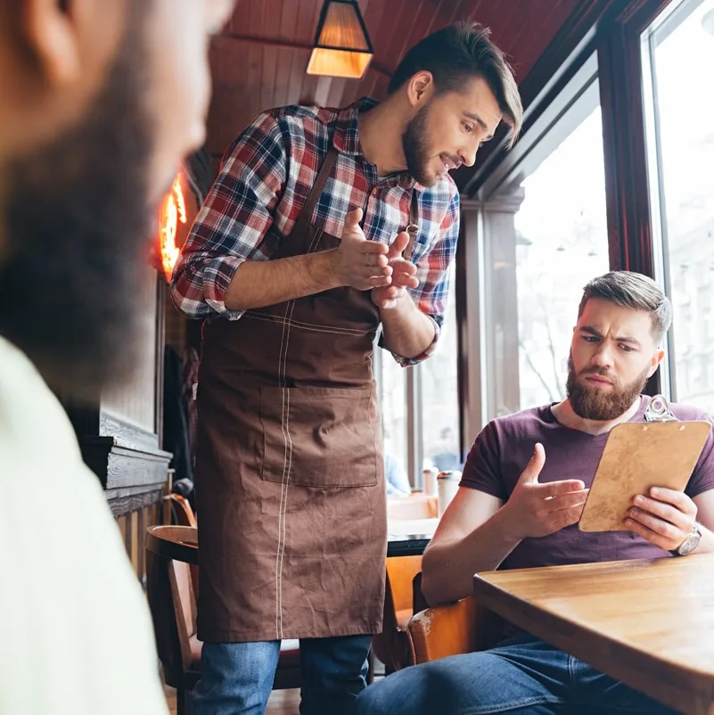 Diner asking questions about menu item