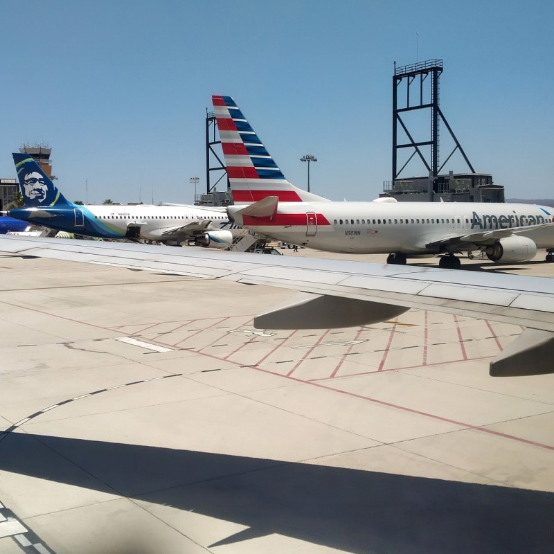 American and Alaskan Airlines Planes at Los Cabos International Airport, vacation