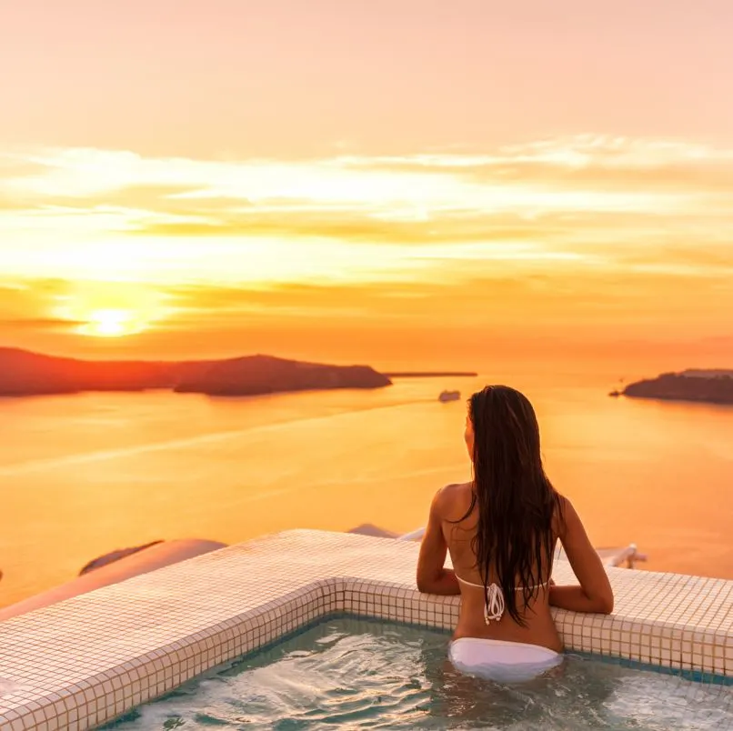 Private Jacuzzi at a resort that overlooks a bay area