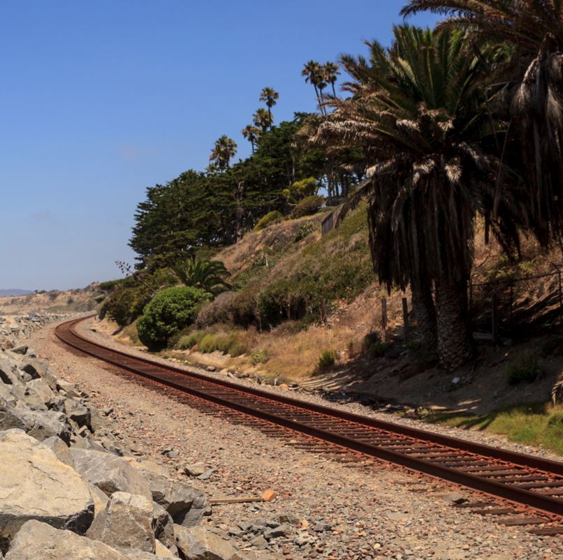Train Tracks That Run Along A Coastline