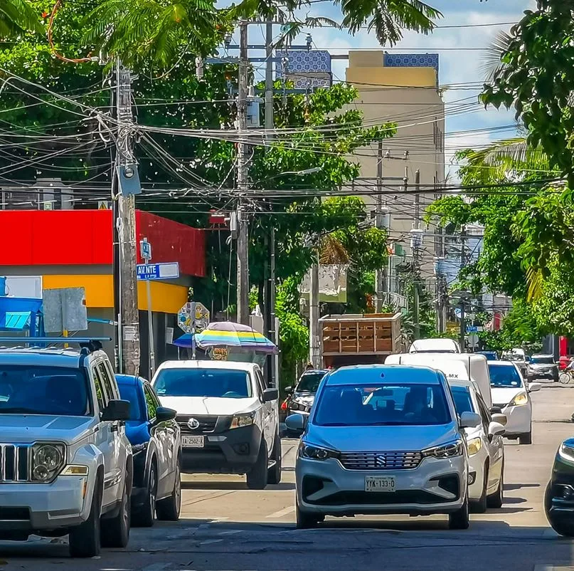 traffic inside a beach city in Mexico