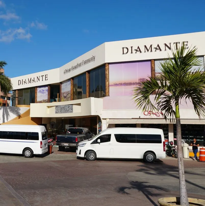 Passenger van in front of mall in cabo san lucas