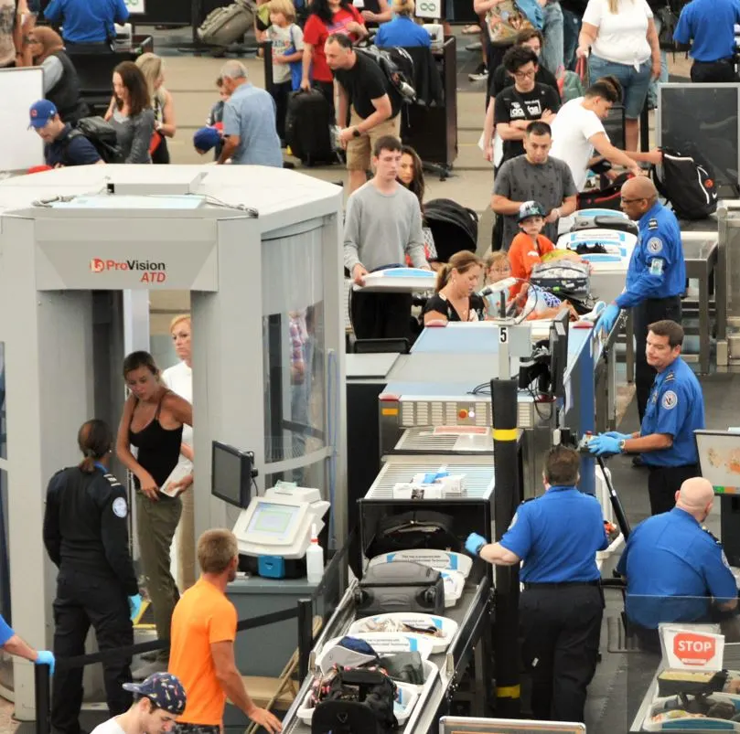 People In Line To Get Past An Airport Checkpoint