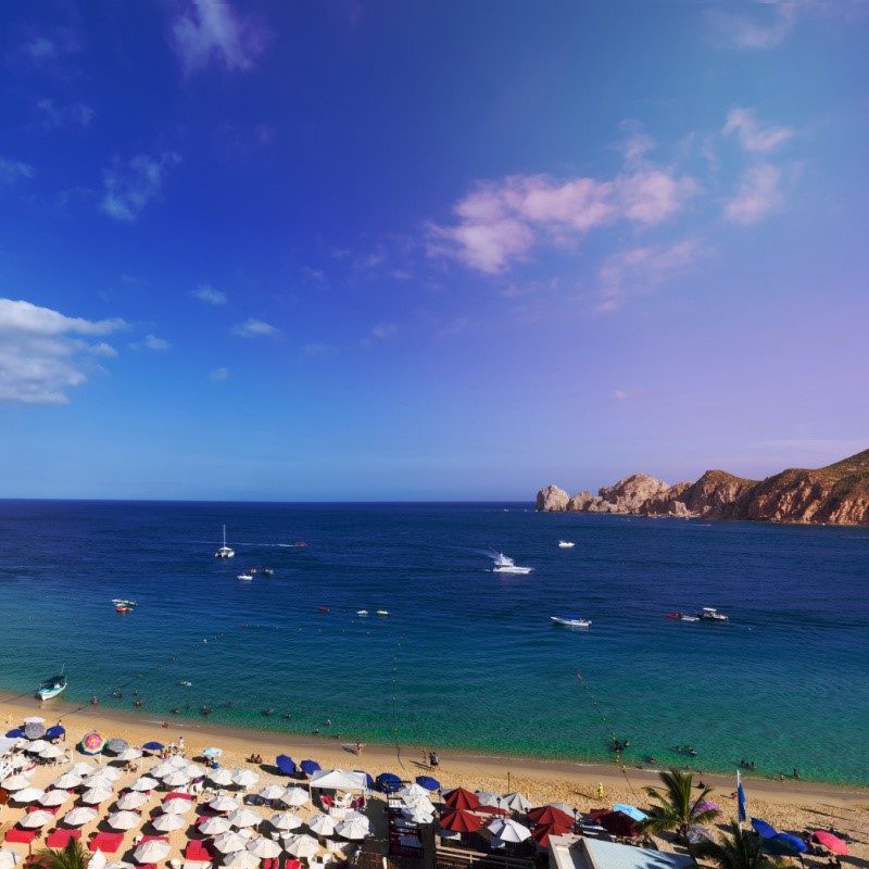 Busy Beach and Waters in Cabo San Lucas, Mexico