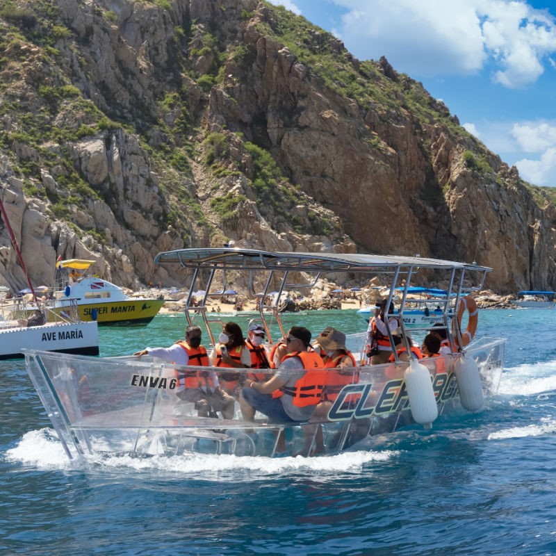 Tourists on a Glass Bottom Boat Tour in Cabo San Lucas