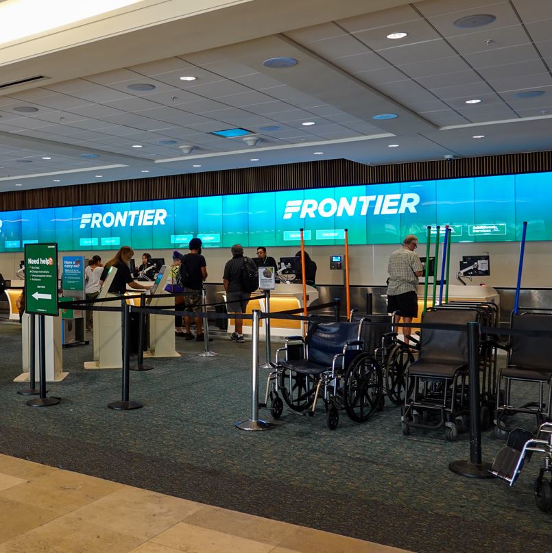 Check-In Desk For Frontier Airlines At A US Airport