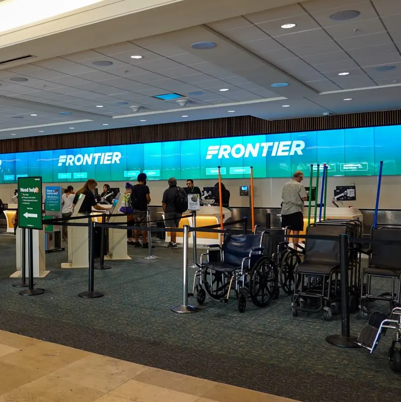 Check-In Desk For Frontier Airlines At A US Airport