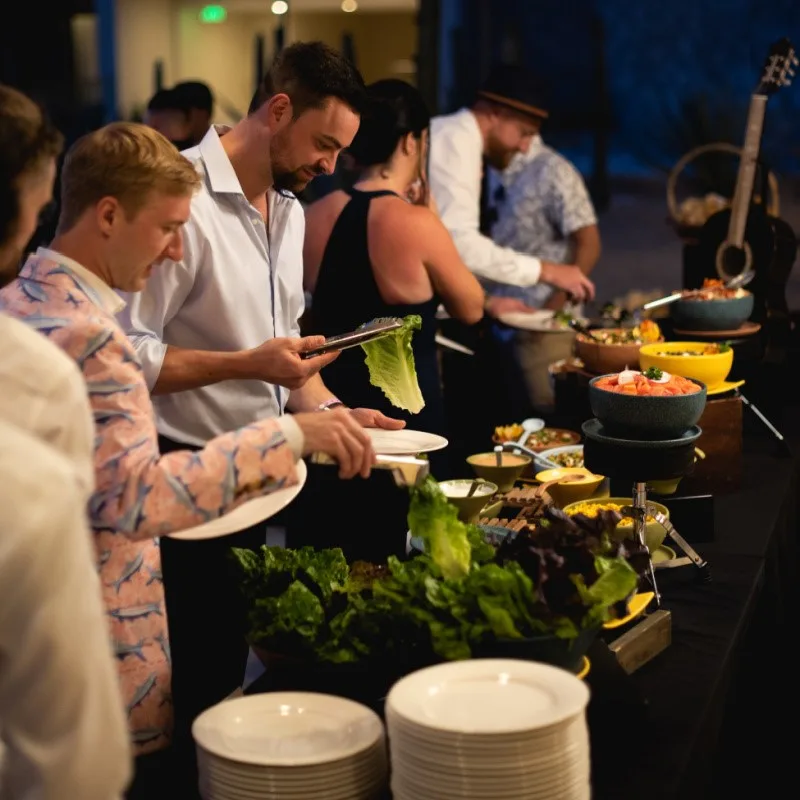 Tourists Dining at a Buffet in Los Cabos, Mexico