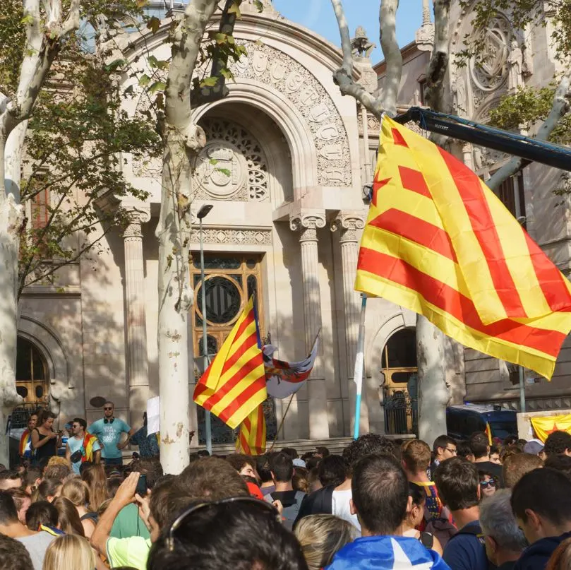 People In A Protest In Barcelona Spain