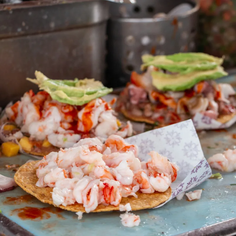 Shrimp Tostada at a Mexican Street Food Cart